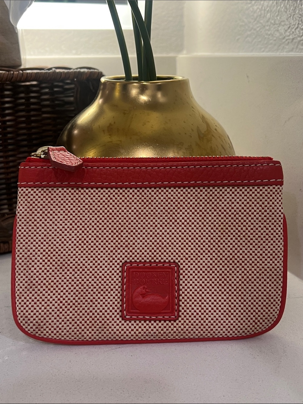 Dooney & Bourke Red and Cream Canvas Zip Pouch